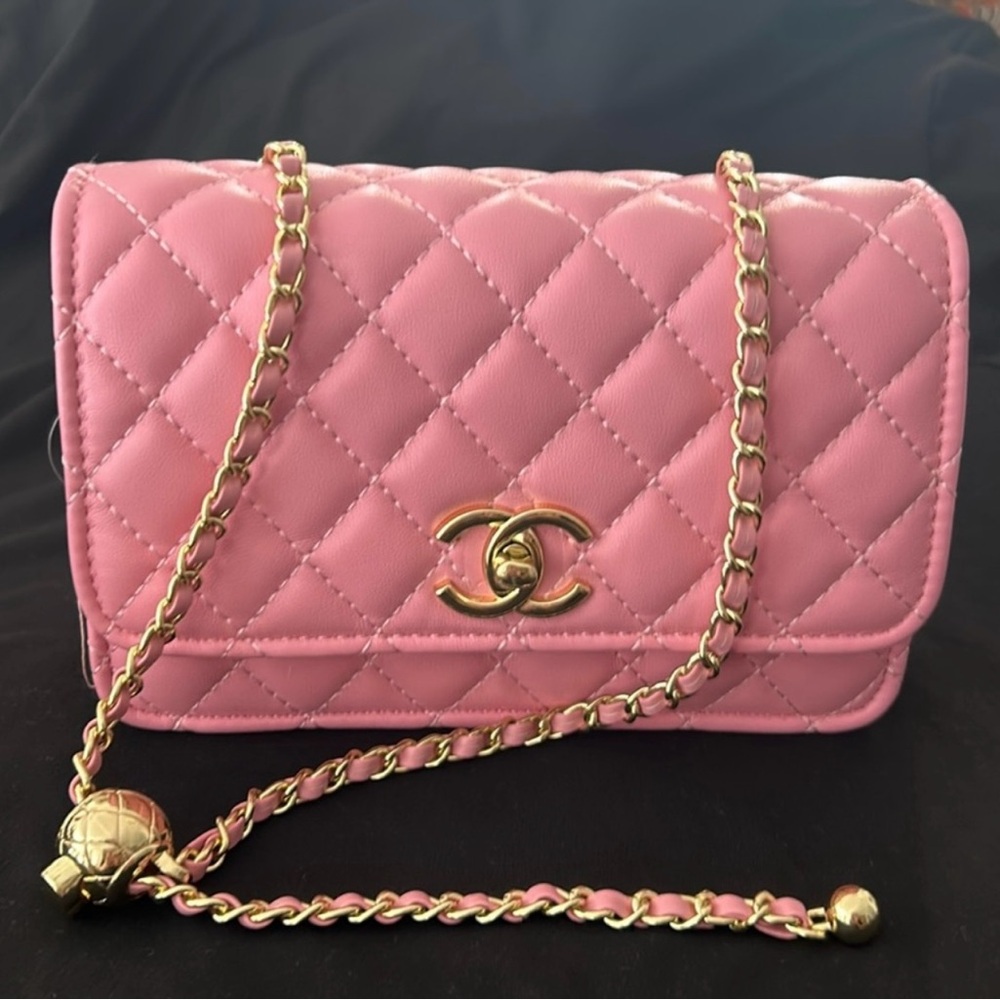 Chanel Pink Quilted Crossbody Bag with Gold Chain